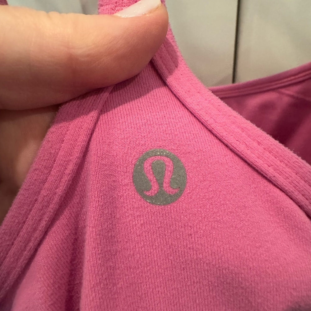 Lululemon Pink Stretchy Power Y-top, built in shelf bra